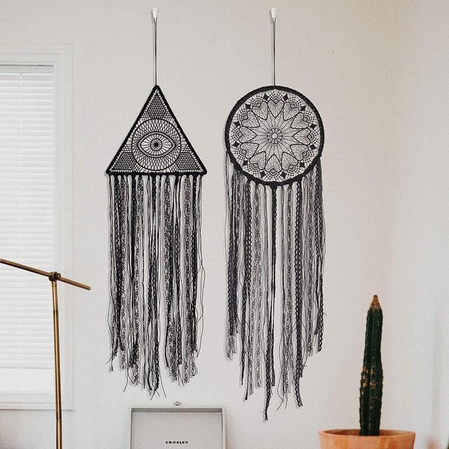 VENROII Dream Catcher Gothic Home Decor Boho Room Decor Black Dreamcatcher Large Dream Catchers for Bedroom Wall Hanging Ornament Gift (Triangle & Circle)