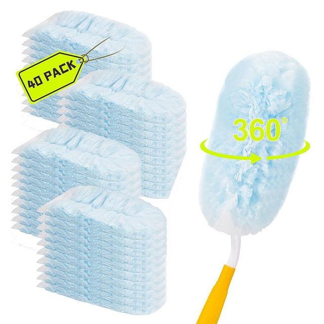 40 Count Duster Refills Kit for Most Duster,360° Heavy Duty Duster Refills, Disposable Microfiber Duster for Cleaning Home (40 Count Refills+2Handle)