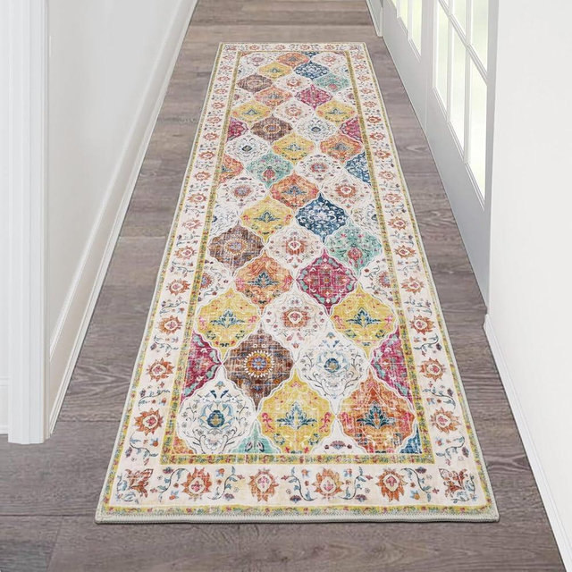 HEBE Hallway Runner Rug 2'x6' Washable Vintage Distressed Area Rugs Non Slip Laundry Rug Runner Boho Floor Carpet Runners for Hallways Entryway Laundry Room Kitchen Bathroom