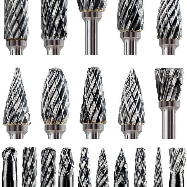 20 Pcs Carbide Burr Bits 1/8" Shank Compatible with Dremel Milwaukee Metal Grinding Wood Stone Steel Carving Cutting Engraving Grinder Kit Attachment Rotary Tool Accessories Set Harder Than Diamond