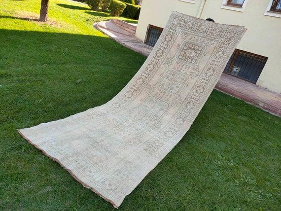 4 x 12 Large Oushak Rug, 4'5" x 12'3 ft Large Size Turkish Oushak Rug, Oversized Oushak Rug, Distressed Low Pile Large Bohemian Rug !