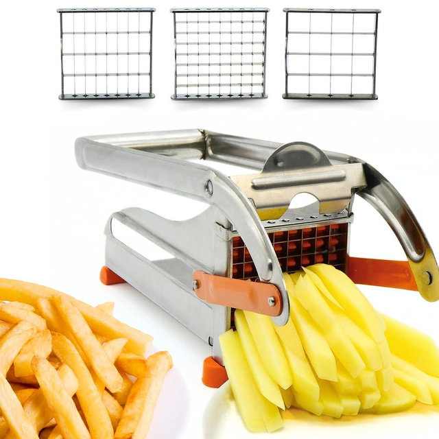 ICO Large French Fry Cutter, 3-blade Potato Slicer, Non-Slip French Fry Cutter For Whole Potatoes, Stainless Steel French Fry Press