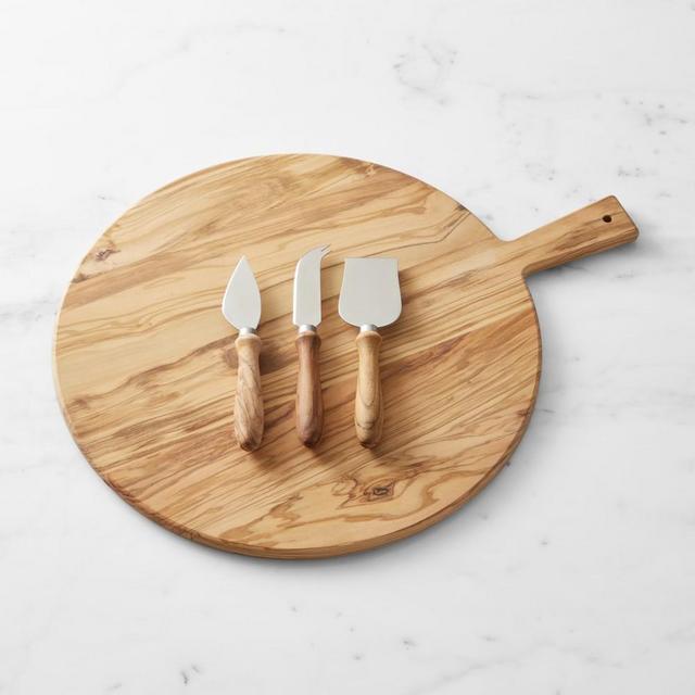 Olivewood Round Cheese Board with Cheese Knives, Medium