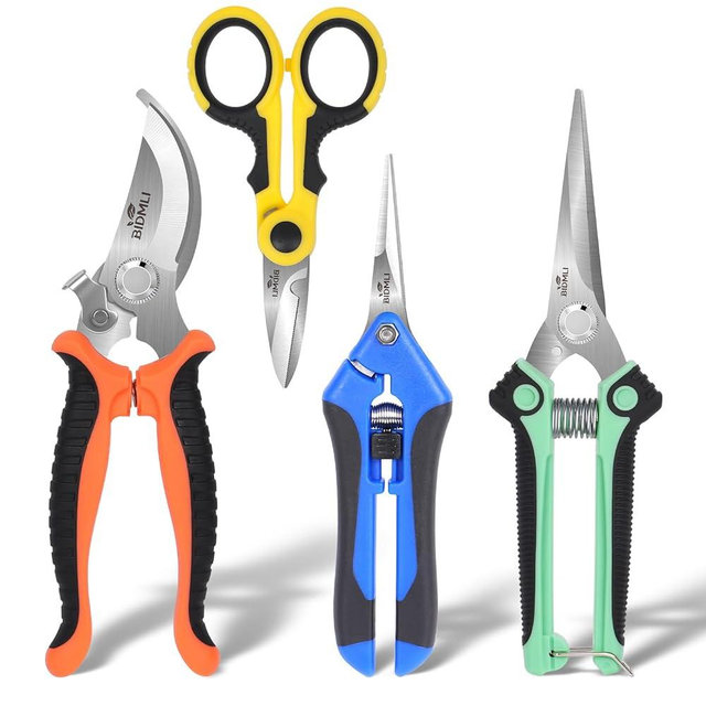 4-Pack Garden Scissors Set-BIDMLI Stainless Steel Pruning &Floral Shears with One-Piece Handle Blades for General Tree Pruning, Flower Trimming, and Fruit Picking Tasks at Home&Garden Tool.