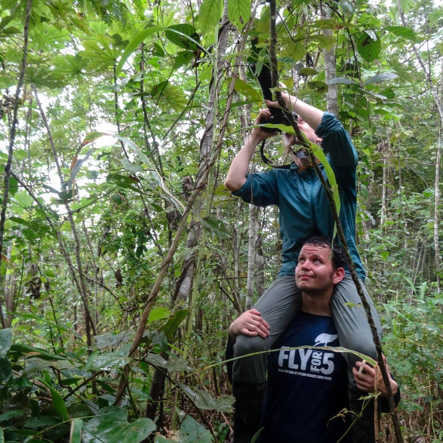 Photographing sloths together in Leticia, Colombia