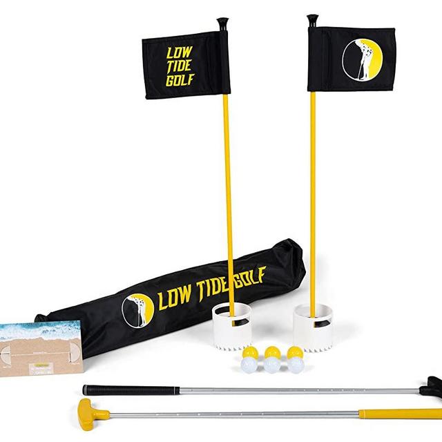 Low Tide Golf Set - America's Best Outdoor Beach Putting Game - Mini Golf on The Beach - Durable, Convenient, and Weatherproof - 2 Putters, 2 LTG Regulation Cups, Flags, Travel Bag, 6 Golf Balls