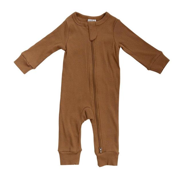 Mustard Organic Cotton Ribbed Zipper Footless One-piece