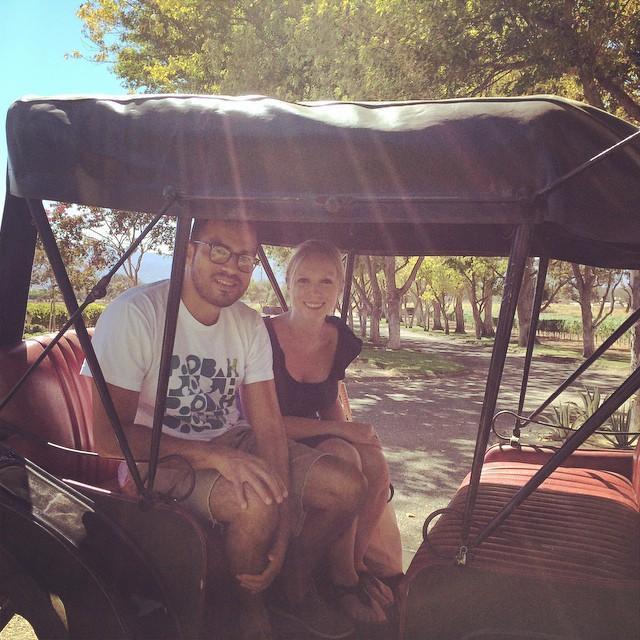 In a horse drawn carriage at a winery for our 2nd anniversary.