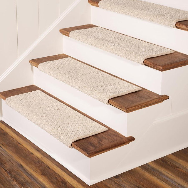 Oak Valley Designs™ Rounded Bullnose Carpet Stair Treads - Anti Slip Indoor Stair Mats for Wooden Stairs, Style: Bayside Charm, Crystal Canyon 27" W X 9.75" D (Set of 14)