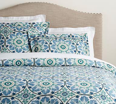 Veronica Medallion Organic Percale Duvet Cover (Queen) - Blue Multi