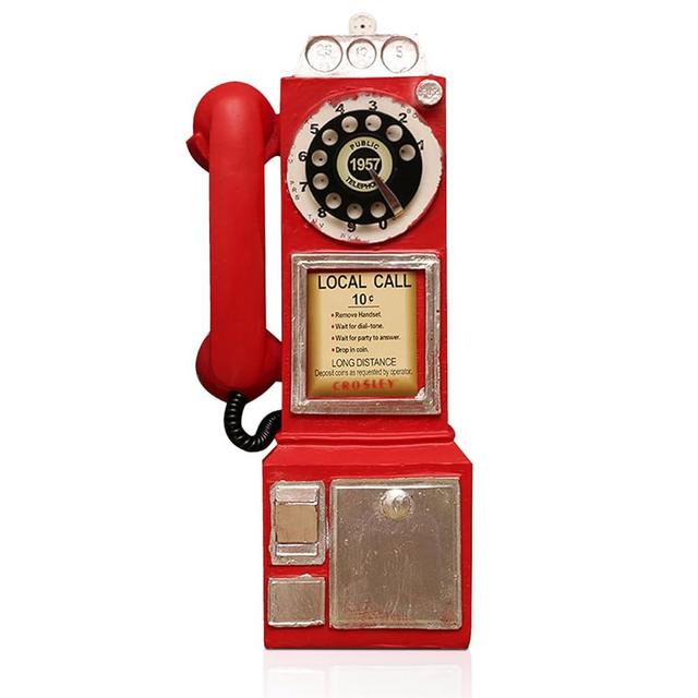 Vintage Telephone Model - L 3.74" x W 2.95" x H11.4 Red Antique Landline Phone Props Old-Fashioned Resin Wall Decoration Rotary Dial Crafts Ornaments for Home Office Bar Cafe