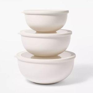 6pc (set of 3) Plastic Mixing Bowl Set with Lids - Cream