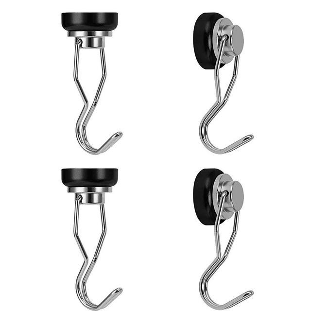 Ant Mag Swivel Magnetic Hooks 50lbs Heavy Duty Grill Magnet Hooks 4 Pack with Scratch Proof Stickers Great for Home Refrigerator Kitchen Store Grill BBQ Office Warehouse (Black)
