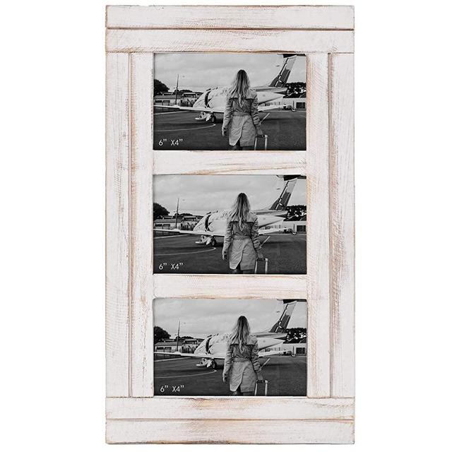 RiteSune Rustic White Wood Collage Picture Photo Frame Wall Mounted Display Three 4x6 Photos