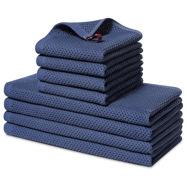 Homaxy 100% Cotton Kitchen Towels and Dishcloths Set, 12 x 12 Inches and 13 x 28 Inches, Set of 8 Bulk Kitchen Towels Set, Ultra Soft Absorbent Dish Towels for Washing Dishes, Navy Blue