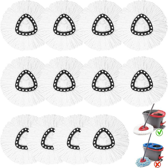 12 Pack Spin Mop Replacement Heads, 100% Microfiber Spin Mop Refill for Easy Wring Compatible with Triangle Spin Mop, 360 Degree Spinning Mop Replace Head for Floor Cleaning