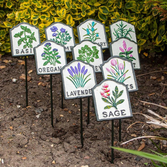 Metal Herb Markers - Cast Iron Hand painted Vegetable / Salad / Flower Labels