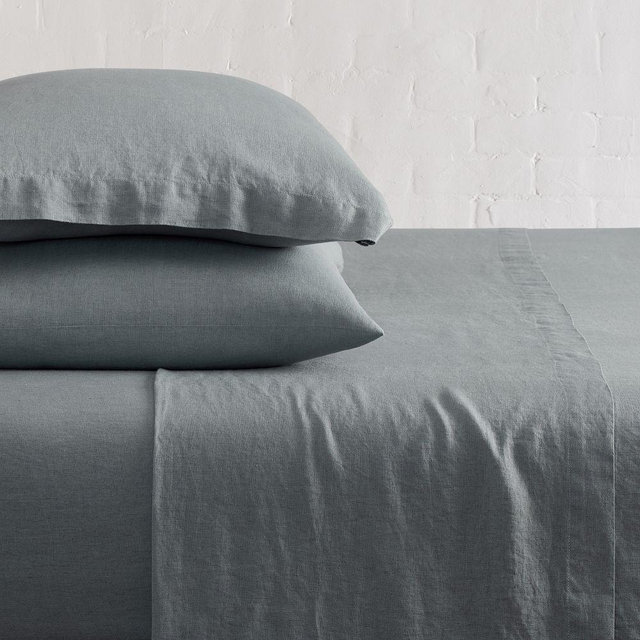 European Flax Linen Sheet Set, Queen, Arctic Blue