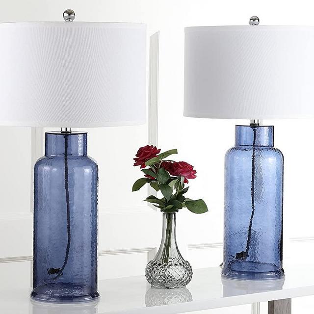 Safavieh Lighting Collection Bottle Glass Blue 29-inch Table Lamp (Set of 2)