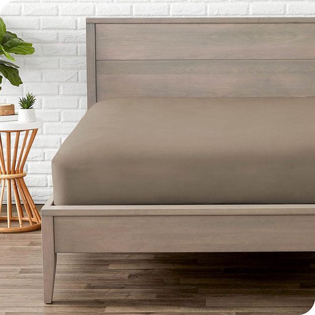 Bare Home Fitted Bottom Sheet Queen Size - Premium 1800 Microfiber - Ultra-Soft Hotel Luxury - Deep Pocket - Durable and Long Lasting - Queen Fitted Sheet (Queen, Taupe)