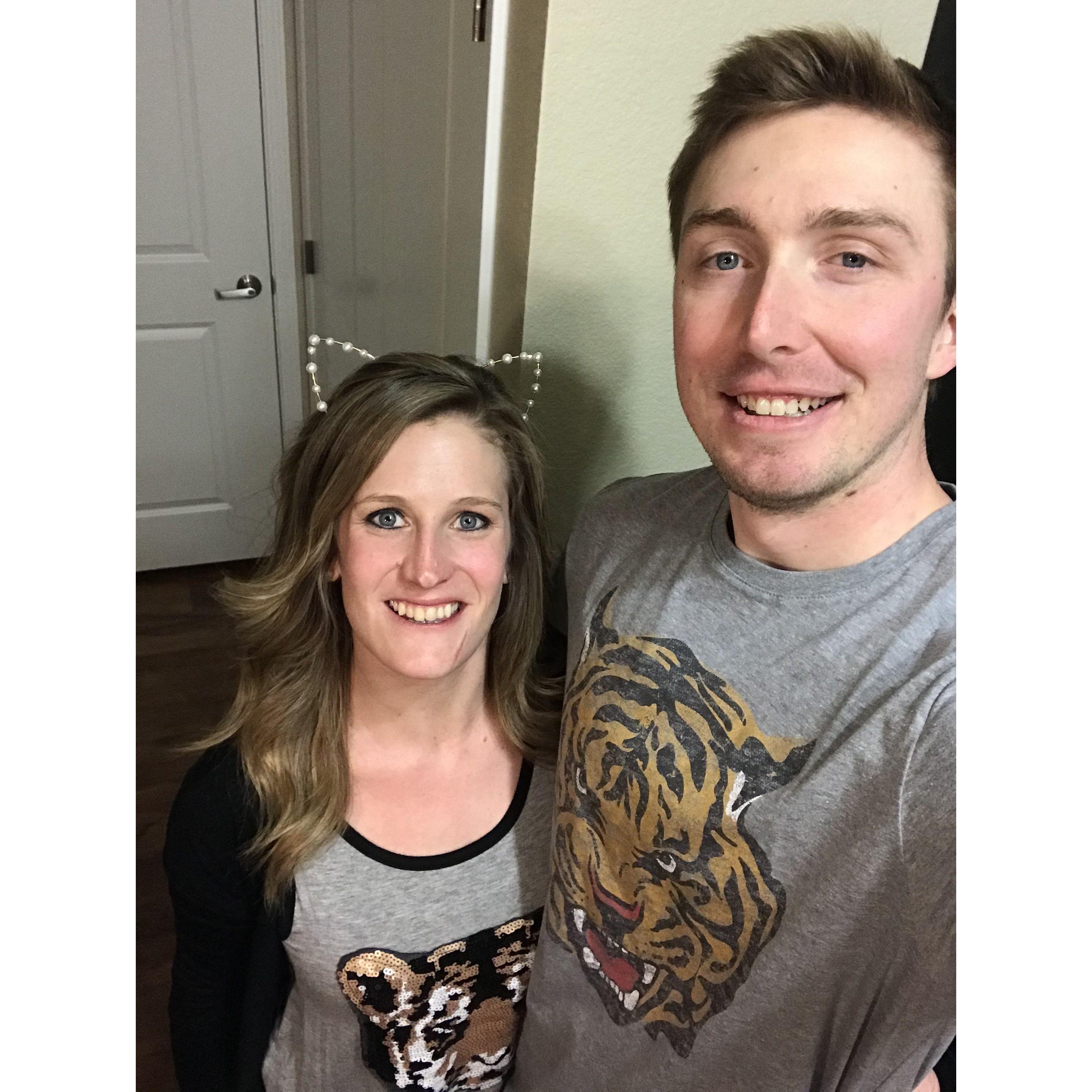 The infamous cat themed bday party....and our first photo together!