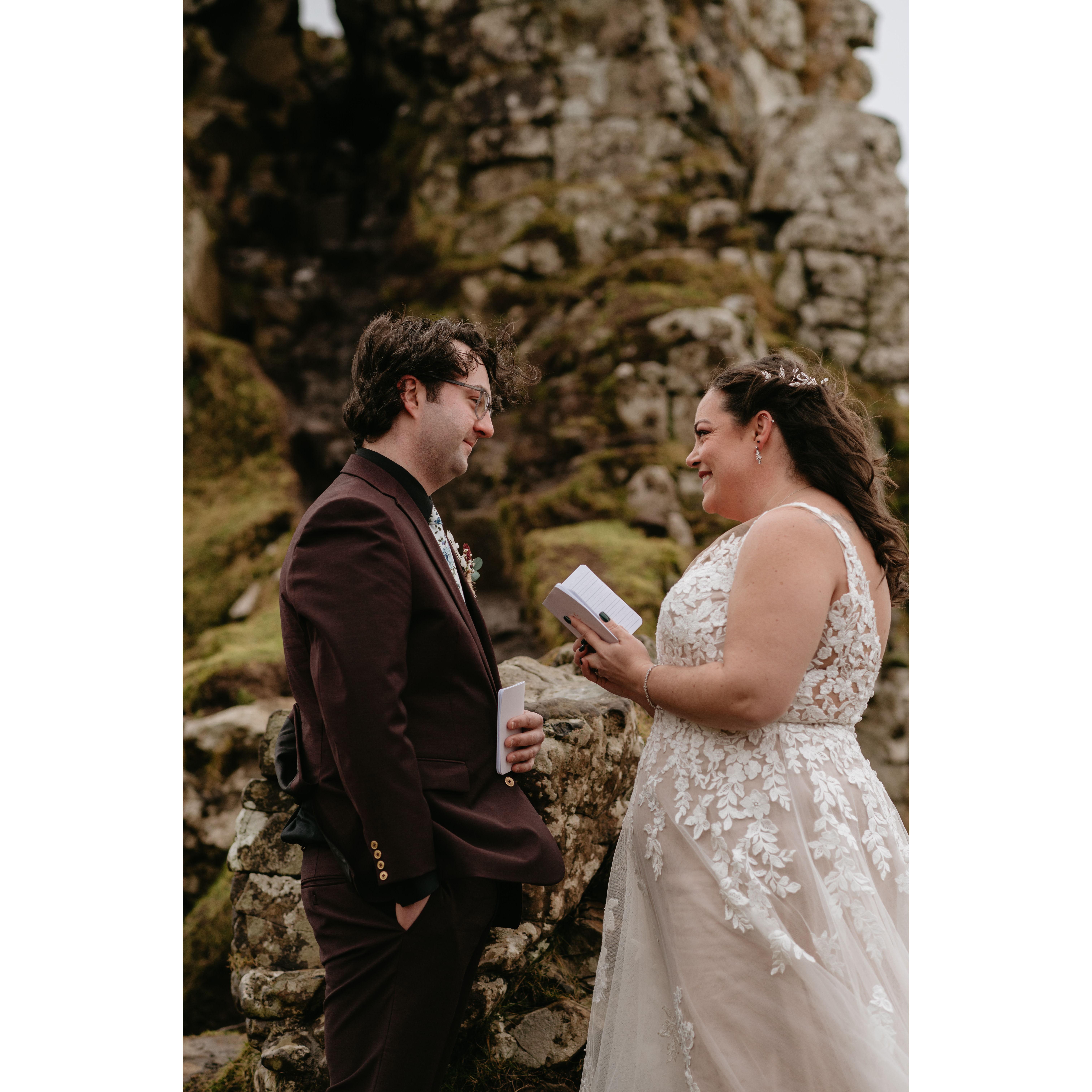 We went to the Fairy Glen before our guests so we could read a longer version of our vows privately. Lauren had to hide her phone in the vow book because she finished writing them in the car!