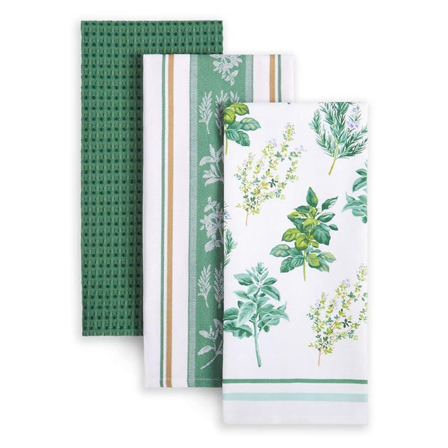 MARTHA STEWART Lint-Free Kitchen Towel 3-Pack Set, Herbs, 18"x28"