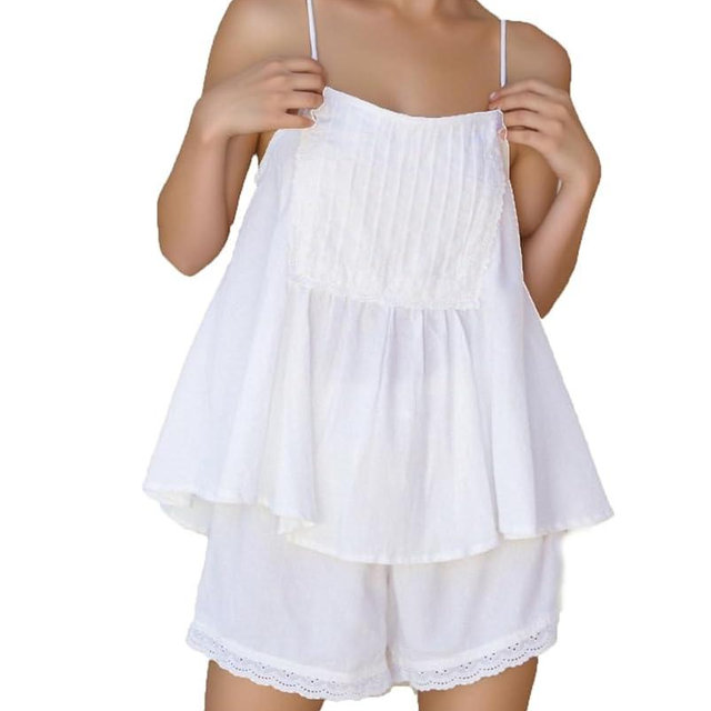 Xfileen Womens Summer 2 Piece Set Sleeveless Tie Straps Ruffle Trim Top and Shorts Sets Soft Cozy Pajamas Set
