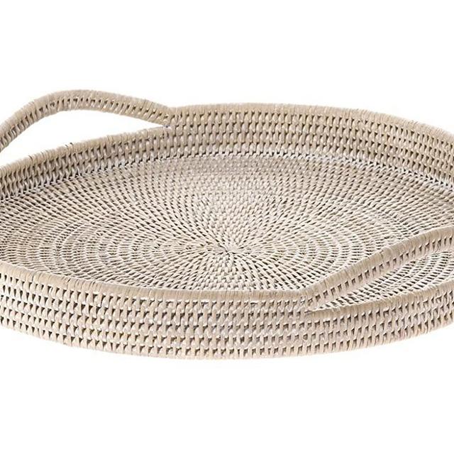 KOUBOO 1020045 La Jolla Rattan Round Serving Tray, White Wash