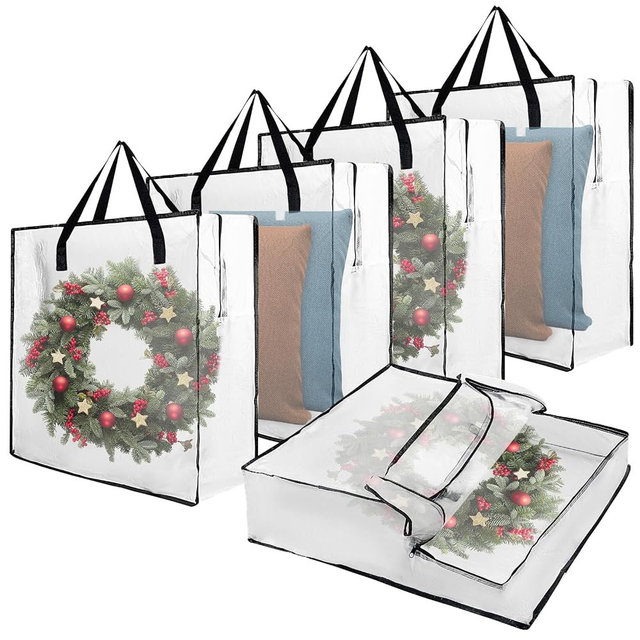 5 PCS Wreath Storage Container - 25 inch Christmas Wreath Storage Bag for Holiday Decorations, Container for Home Storage Durable Polyester with Handles