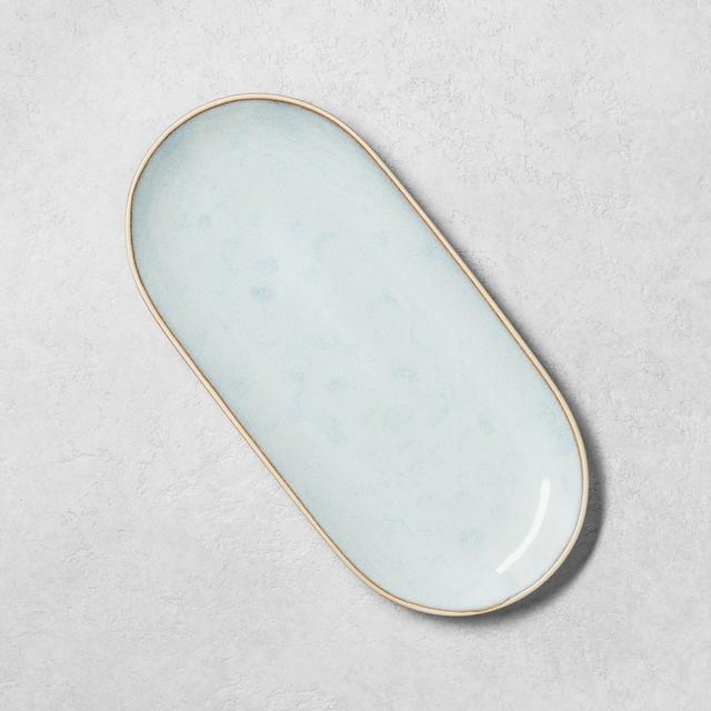 Stoneware Reactive Exposed Rim Oval Platter Medium Blue - Hearth & Hand™ with Magnolia