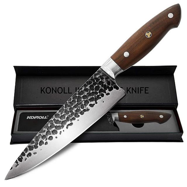 KONOLL Chef Knife Forged Handmade 8 Inch Professional Kitchen Knife, Meat Cleaver German HC Steel with Solid Wood Handle