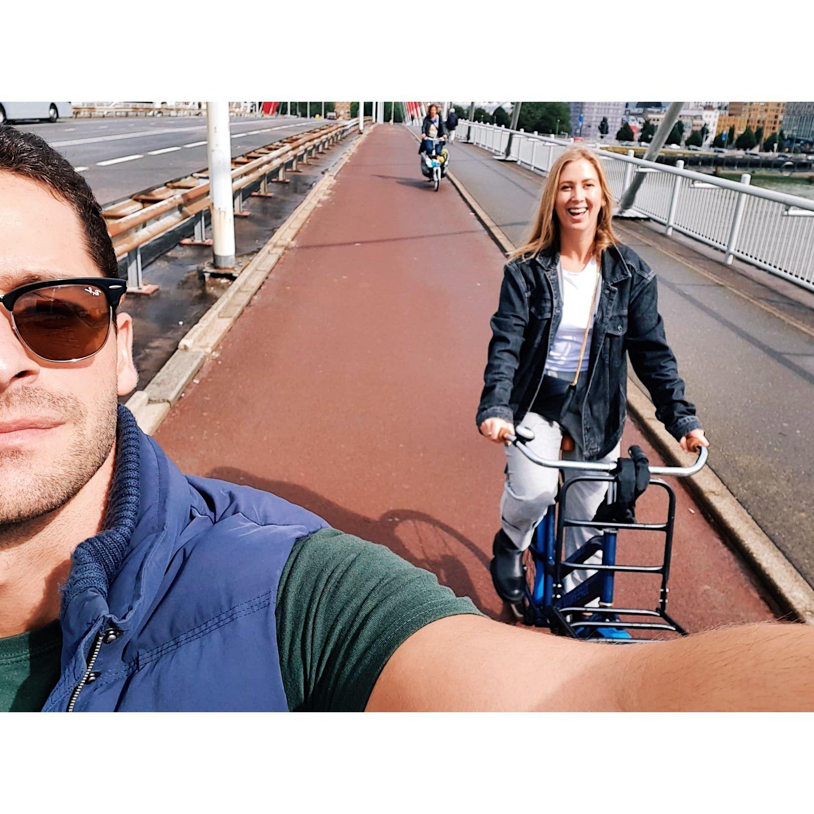 Riding bikes in Rotterdam on our first weekend away together, after having known each other barely a couple of weeks
