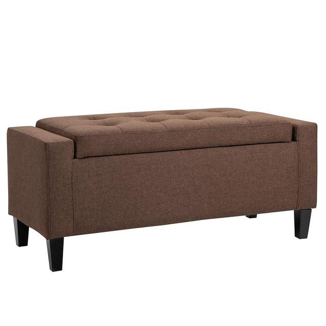 HOMCOM Storage Ottoman, Linen Upholstered Storage Bench with Lift Top and Button Tufted for Living Room, Dark Brown