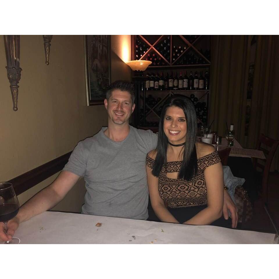 Celebrating at our Favorite Italian Restaurant Fresco- and where we will have our Rehearsal Dinner!