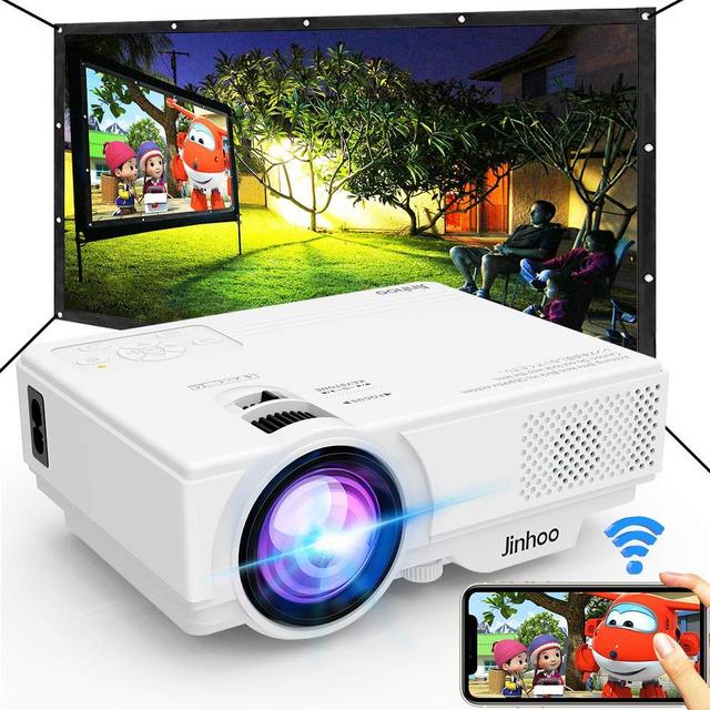 WiFi Mini Projector, 2020 Latest Update 4500 Lux[100" Projector Screen Included] Outdoor Movie Projector, Supported 1080P Synchronize Smartphone Screen by WiFi/USB Cable for Home Entertainment