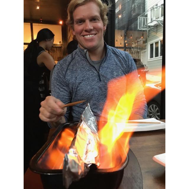Brad's favorite Flaming Sea Bass roll, at our #1 spot in SF, Elephant Sushi!