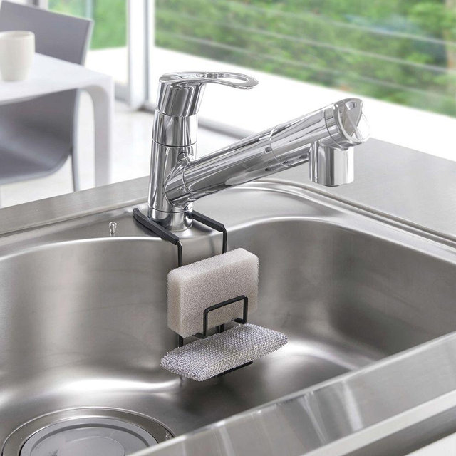 Yamazaki Faucet-Hanging Double Sponge Holder, Black