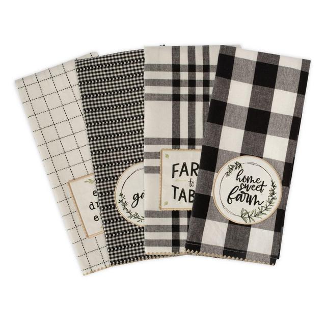 DII® Design Imports Farm to Table 4-Pack Kitchen Towels in Black/White