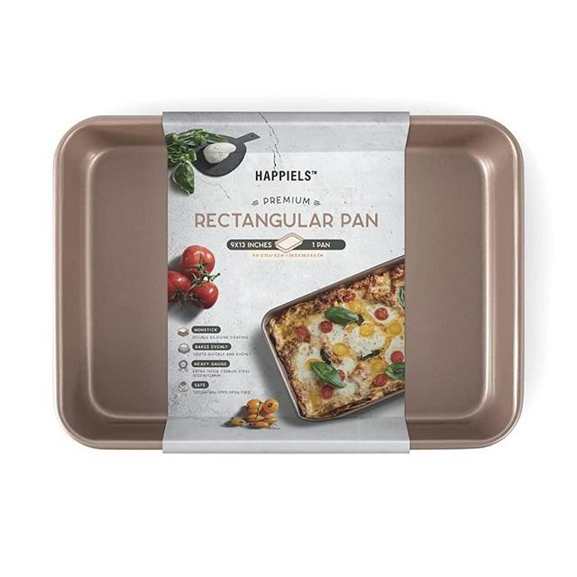 HAPPIELS Premium 9x13in Nonstick Non-Toxic Baking Pan for Oven | Extra Thick Cake Brownie Pan 13x9 inches