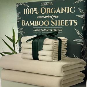 DECOLURE 100% Organic Viscose Derived from Bamboo Sheets King Size 6pcs - Ultra Soft & Luxuriously Cooling, 17" Deep Pocket, Double Stitching, Perfect for Hot Sleepers - King Bed Sheets (Creme)