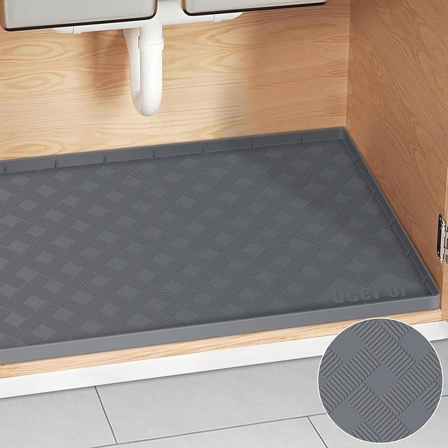 Under Sink Mat 34" x 22", Under Sink Mats for Kitchen Waterproof, Under The Sink Mat Waterproof for Bottom of Kitchen Sink, Silicone Under Sink Liner Tray, Under Sink Protector Mats (Dark Grey)