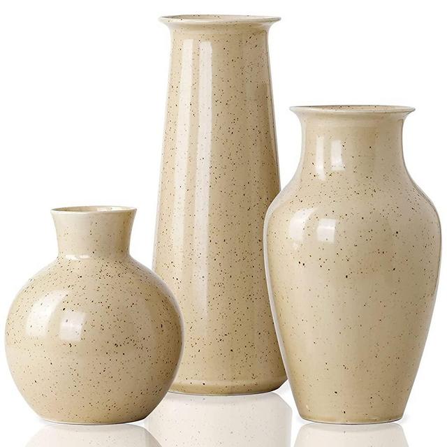 JDZMYF Modern Ceramic Vase for Decor Living Room Floor, Rustic Farmhouse Decor for The Home Small Flower Vases Decorative Shelf Decor Bud Boho 3 Piece Vase Set