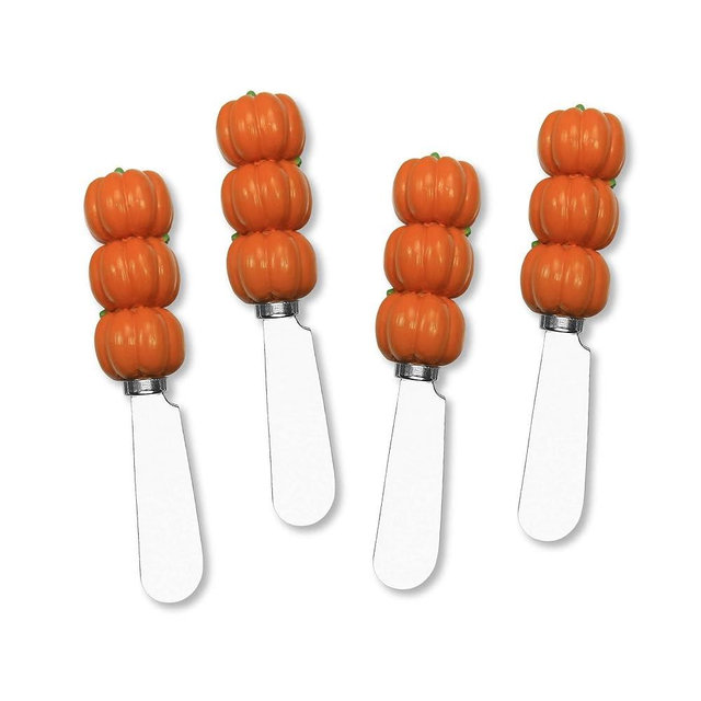 UPware Pumpkin Cheese Spreaders, Hand-Painted Resin Handles with Stainless Steel Blades for Spreading Cream Cheese, Butter, Jam, or Sandwich, Set of 4