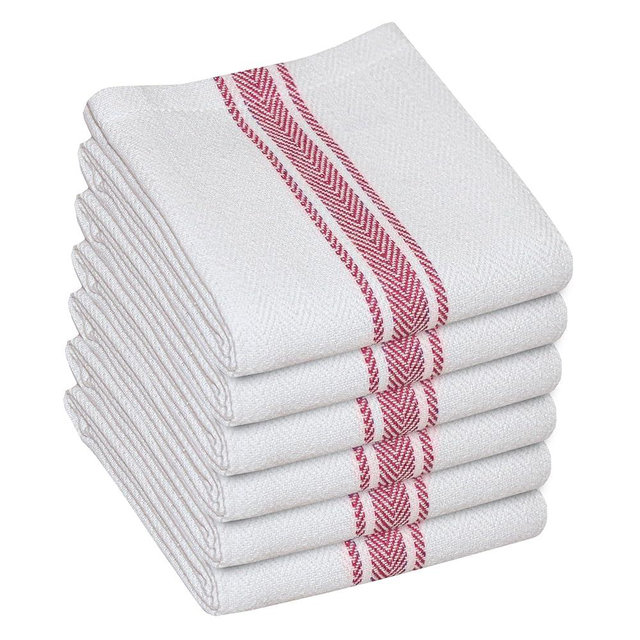 WHITEWRAP Kitchen Dish Towels for Kitchen, Highly Absorbent for Drying and Cleaning, Durable and Soft Tea Towels – 6 Pack, 100% Ring Spun Cotton 15 x 25 Inches – Red