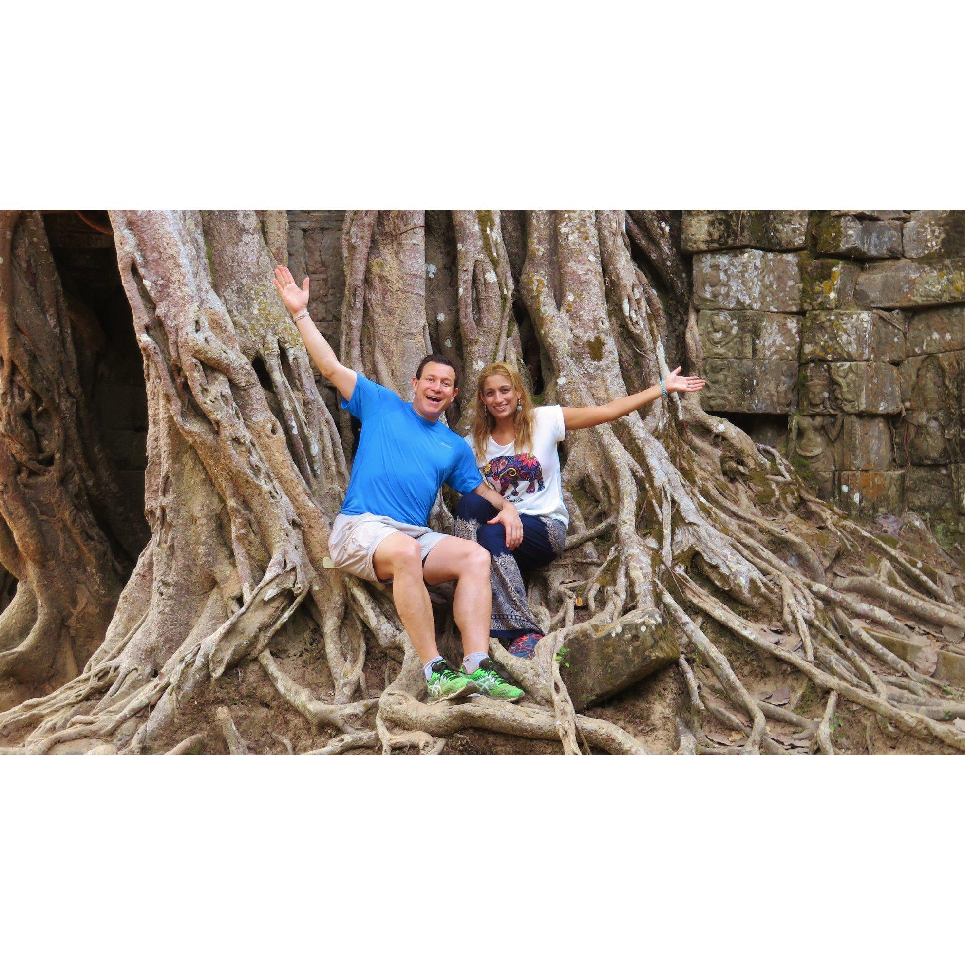 At a temple in Cambodia.