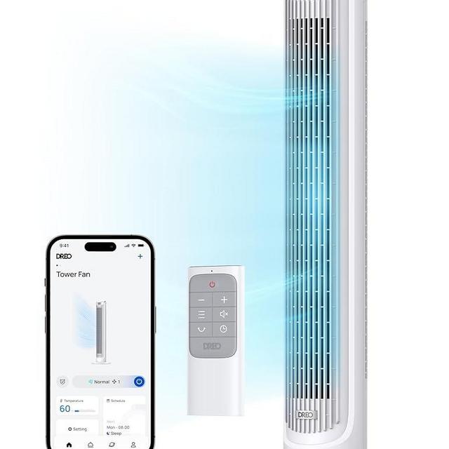 Dreo Smart Tower Fan for Bedroom, Standing Fans for Indoors, 90° Oscillating, 26ft/s Velocity Quiet Floor Fan with Remote, 8H Timer, Voice Control Fans for Indoors, Compatible with Alexa