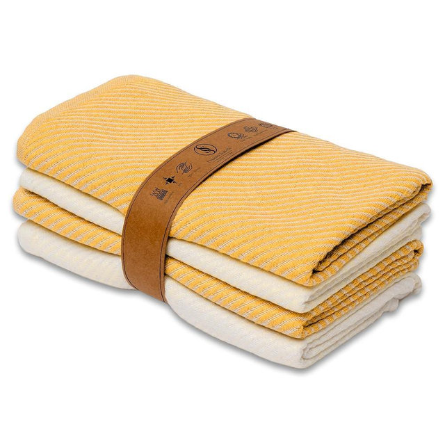 Ossano Kitchen Hand Towels - 4 Pack, (20" x 30") - Soft & Quick Dry - Versatile as, Turkish Kitchen Towels, Cozy Hand Towel, Vintage Kitchen Towels, Dishcloths, Mustard and Ecru