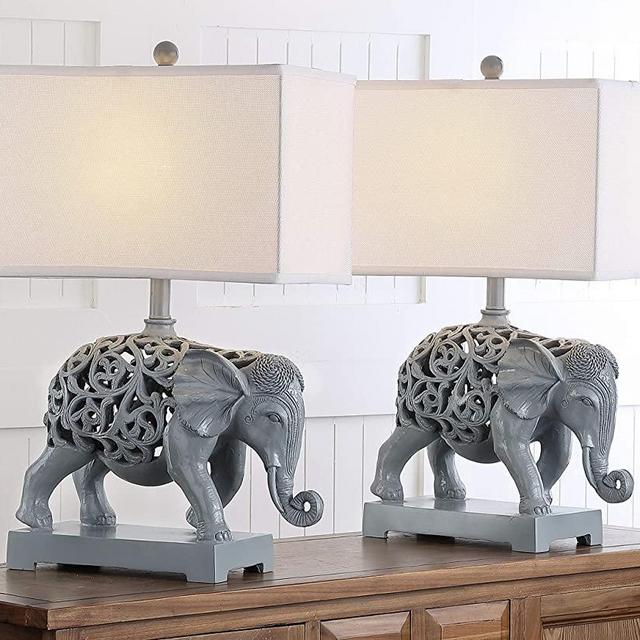 SAFAVIEH Lighting Collection Hathi Sculpture Modern Light Grey Elephant 26-inch Bedroom Living Room Home Office Desk Nightstand Table Lamp Set of 2 (LED Bulbs Included)