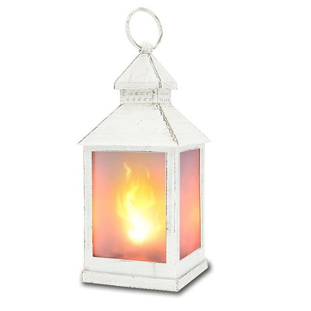 10" Vintage Style Decorative Fire Lantern,Flame Effect LED Lantern,(White,4 Hours Timer) , Indoor Lanterns Decorative,Outdoor Hanging Lantern,Decorative Lanterns ZKEE